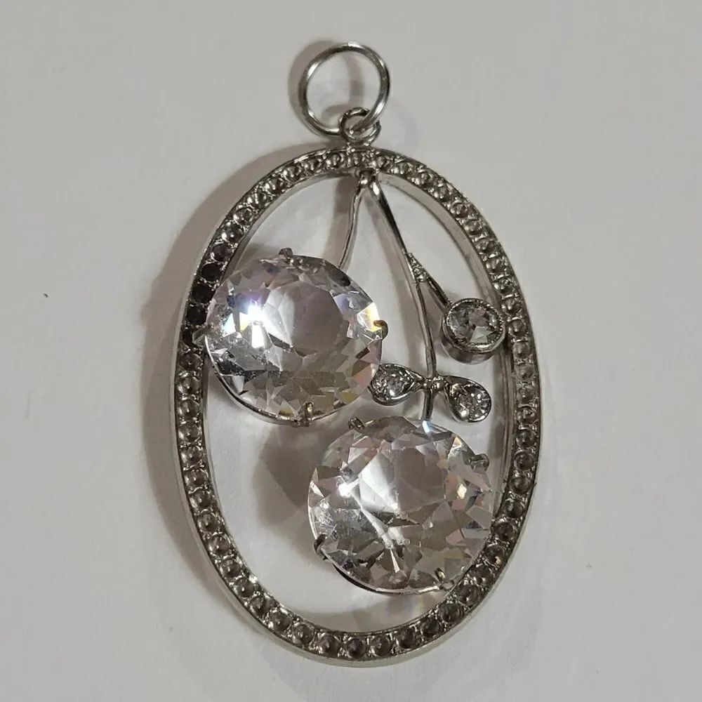 Vintage Silver Crystal Glass Pendant